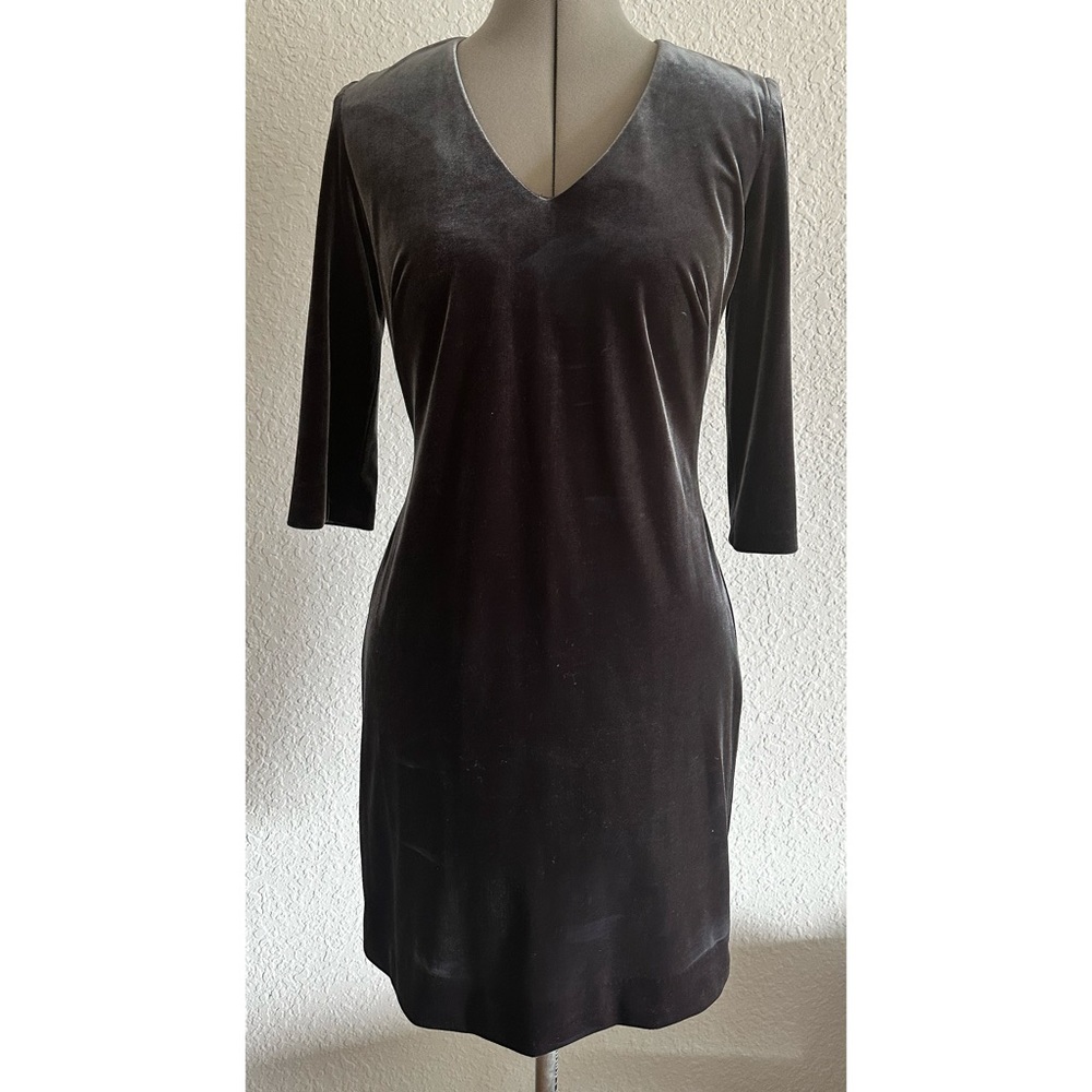 RARE Andrea Polizzi for Rex Lester Velvet Velour Mini 3/4 Sleeve V-Neck Dress S